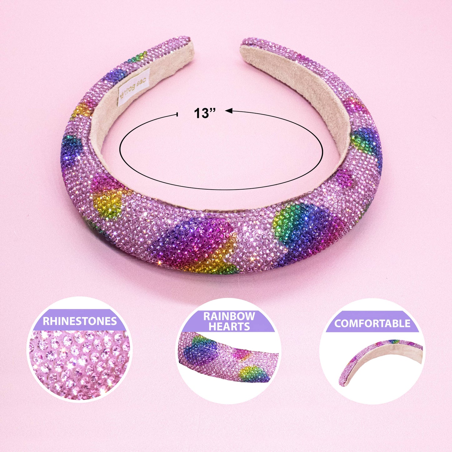Frog Sac - Kids Heart Headband - Padded Rhinestone Hair Band for Girls