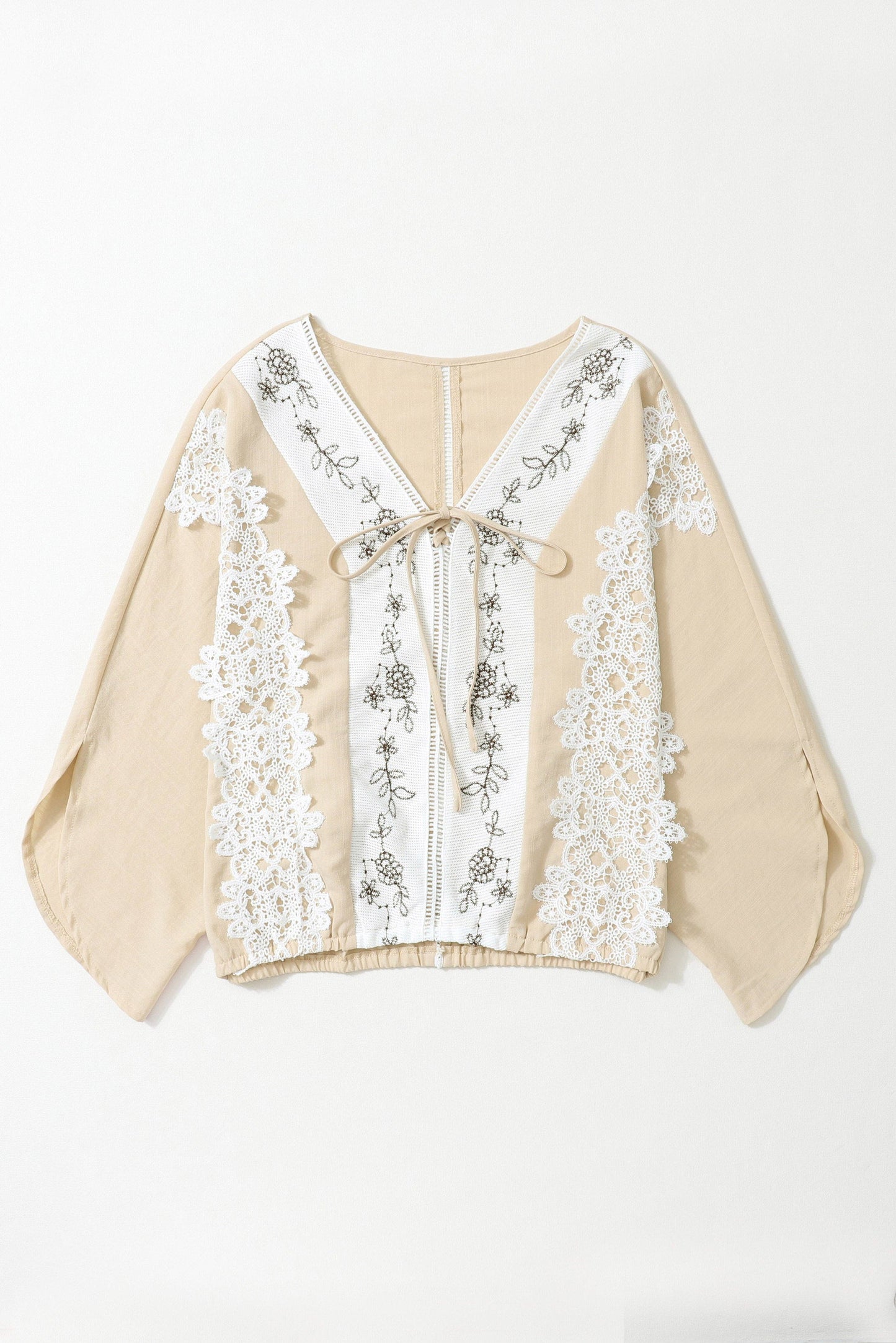 Lovesoft - Golden Fleece Lace Crochet Patchwork Slit Sleeve Loose Blouse