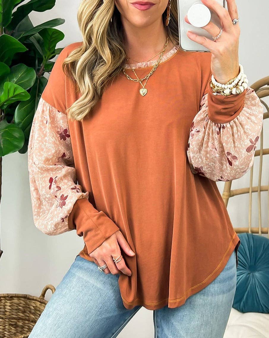 ShopLalaLoo - Floral Patchwork Puff Sleeve Blouse