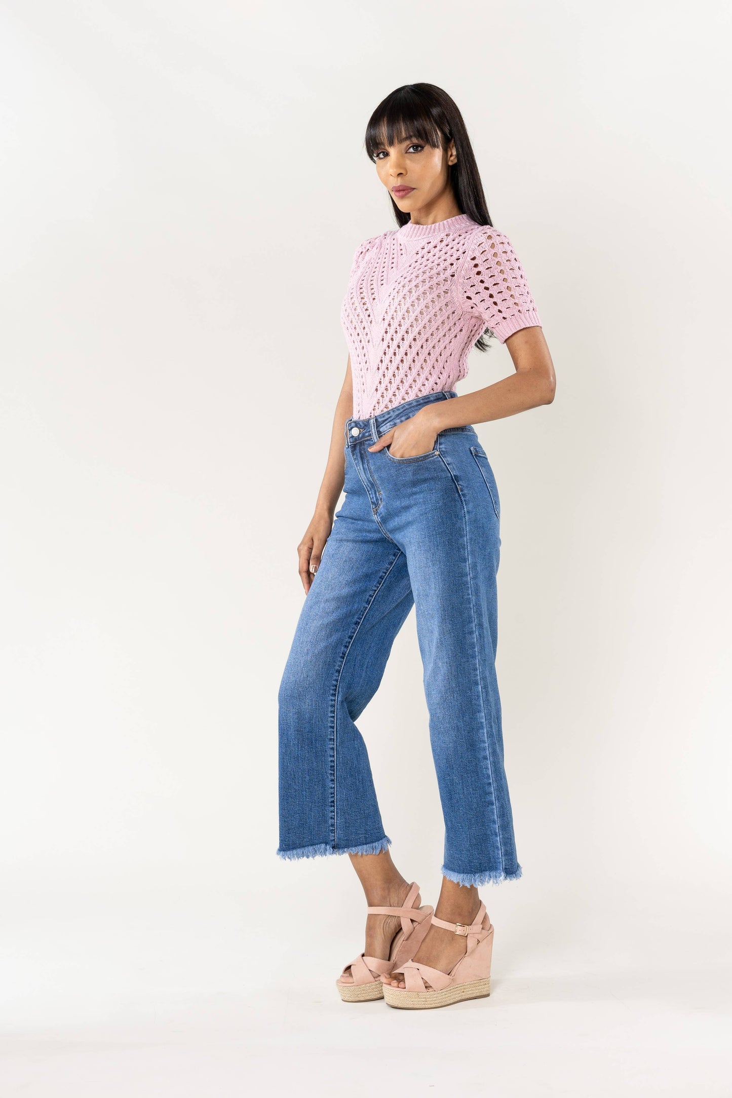 Nina Carter - Jean Nina Carter flare cropped frayed stretch QY1850