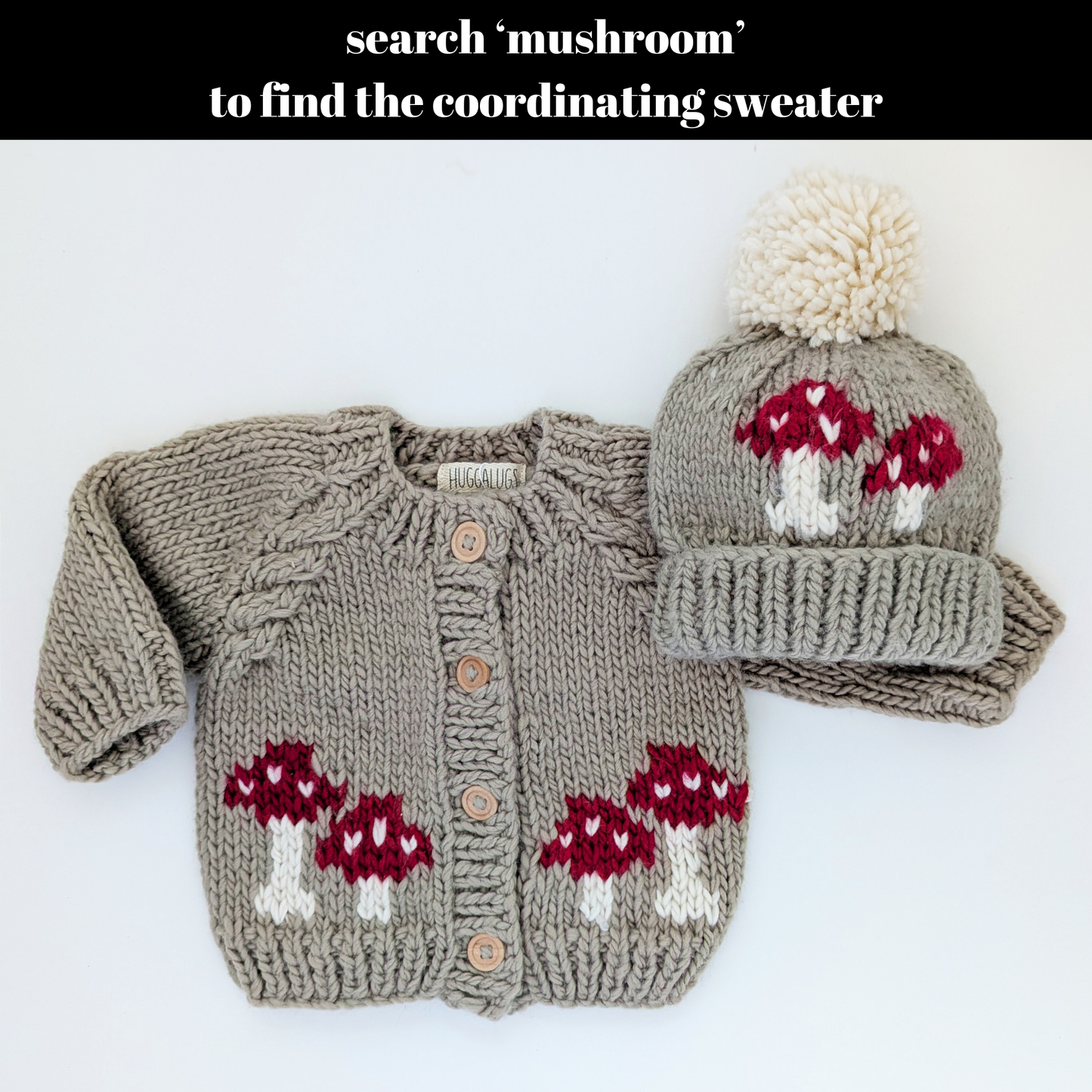 Huggalugs - Mushroom Hand Knit Beanie Hat Baby & Kids