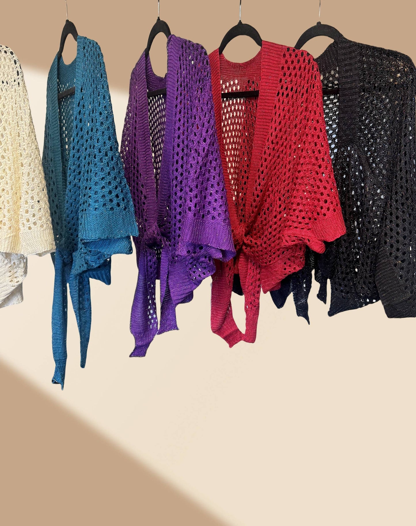 JC Sunny Fashion - JC063344 Eyelet Open-Knit Metallic Cardigan with Front Tie