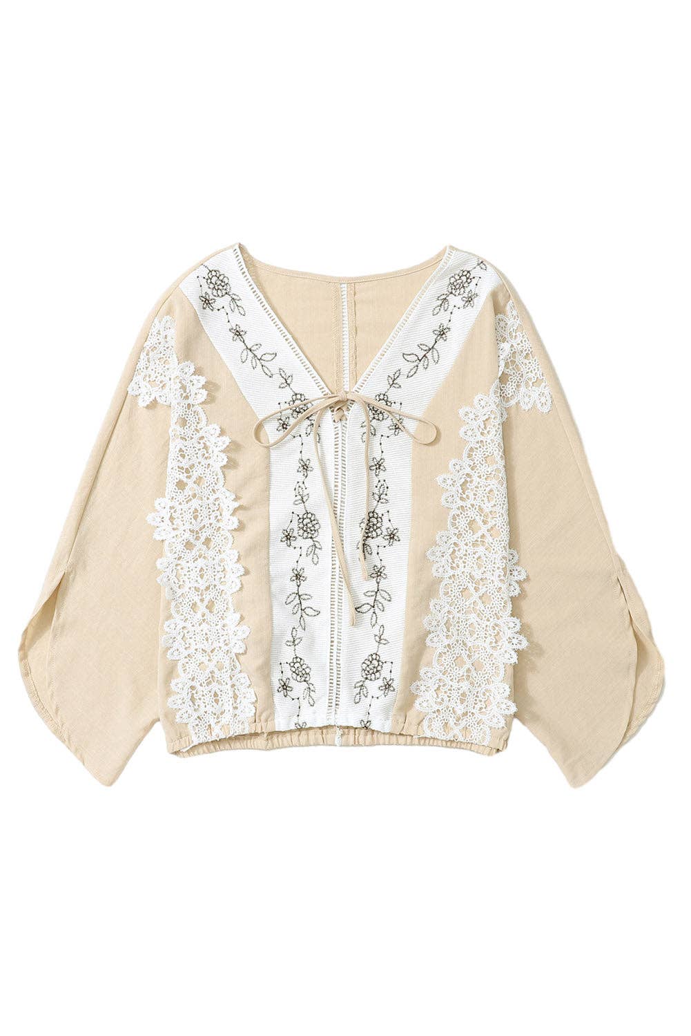 Lovesoft - Golden Fleece Lace Crochet Patchwork Slit Sleeve Loose Blouse