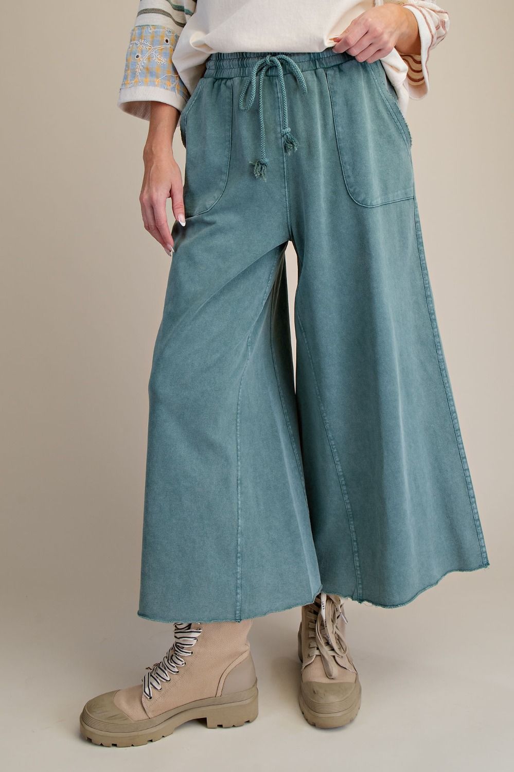 Washed Terry Wide Leg Pants