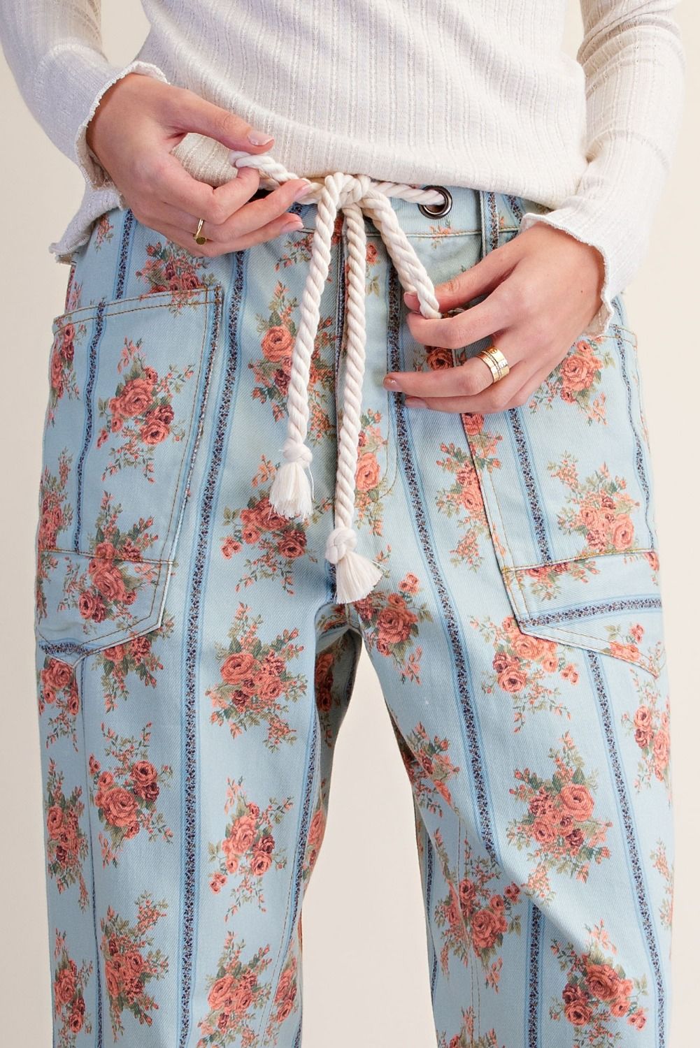 Dusty Blue Floral Stripe Pants