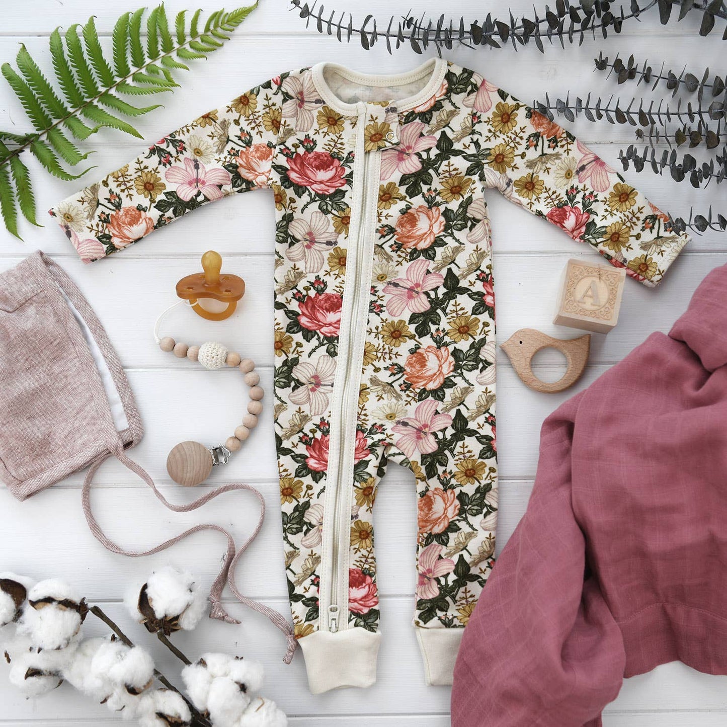 Earthy - Preorder- Organic Cotton Baby 2-Way Zipper Sleeper, Pearl