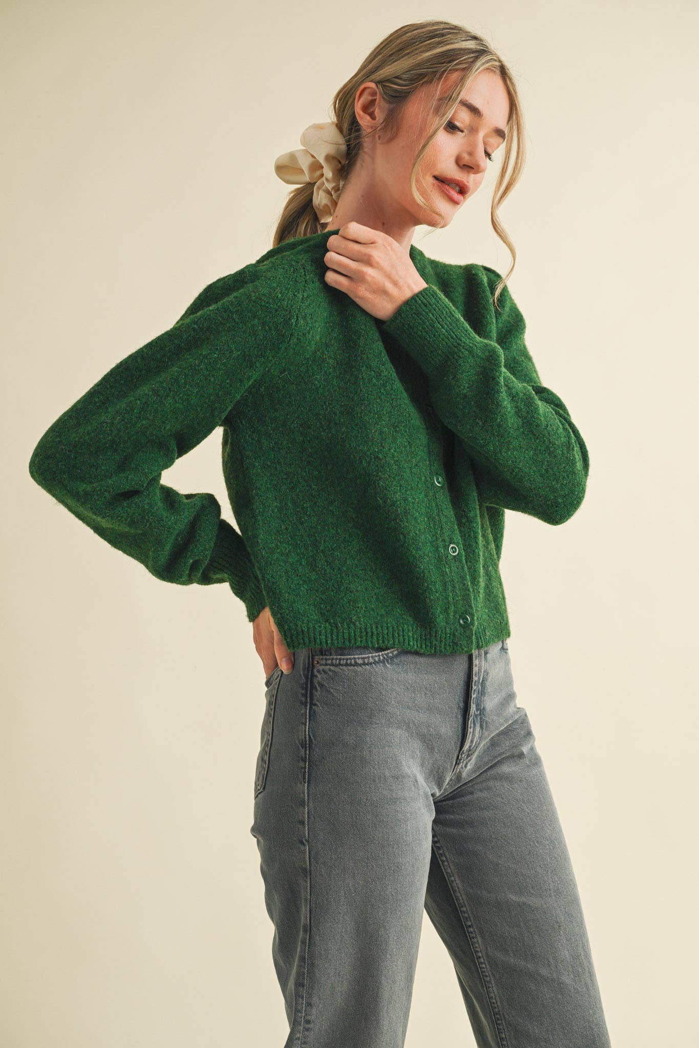 &MERCI - LONG PUFF SLEEVE SWEATER CARDIGAN MSW11018