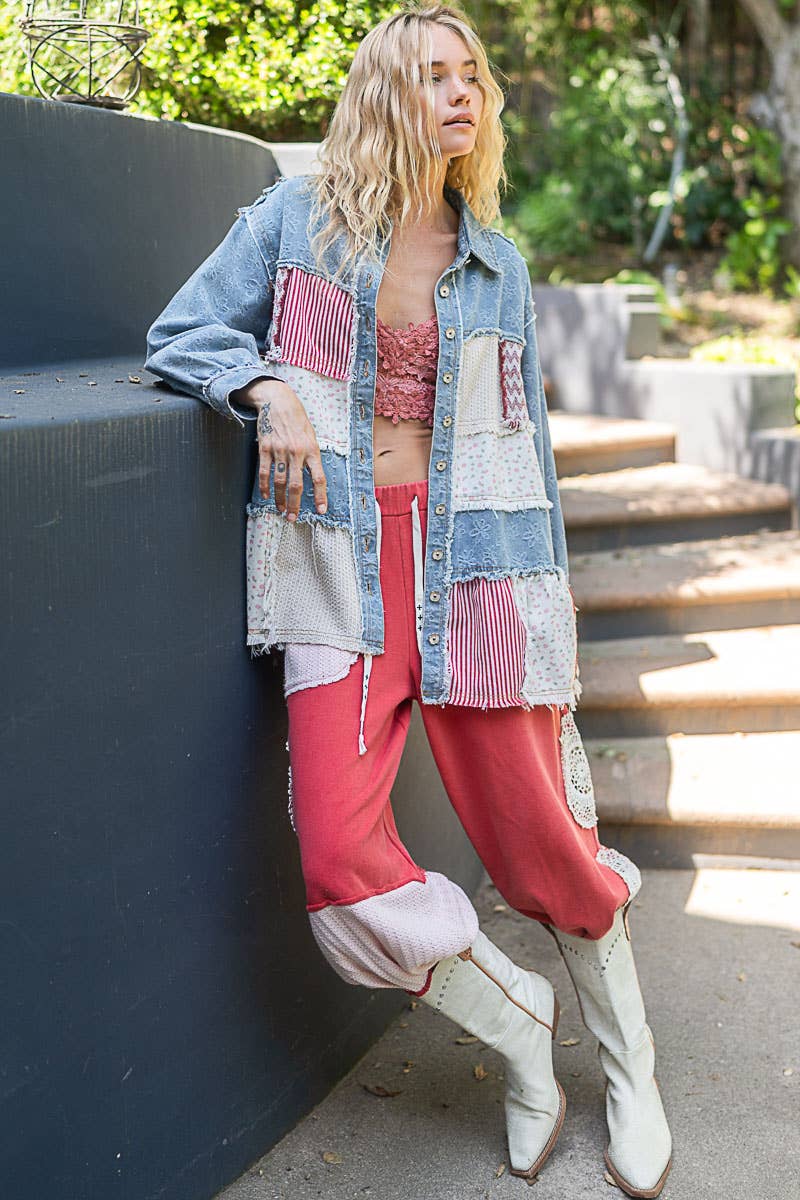 Pol Clothing - Oversize balloon sleeve mix fabrication jacket