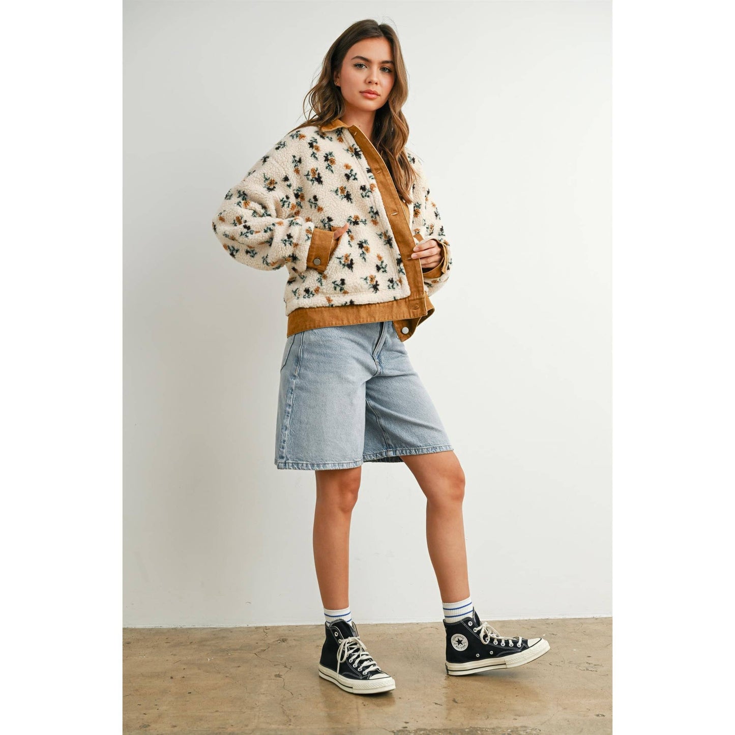 BUTTERMELON - Floral Collared Button-Down Jacket - BMJ7881