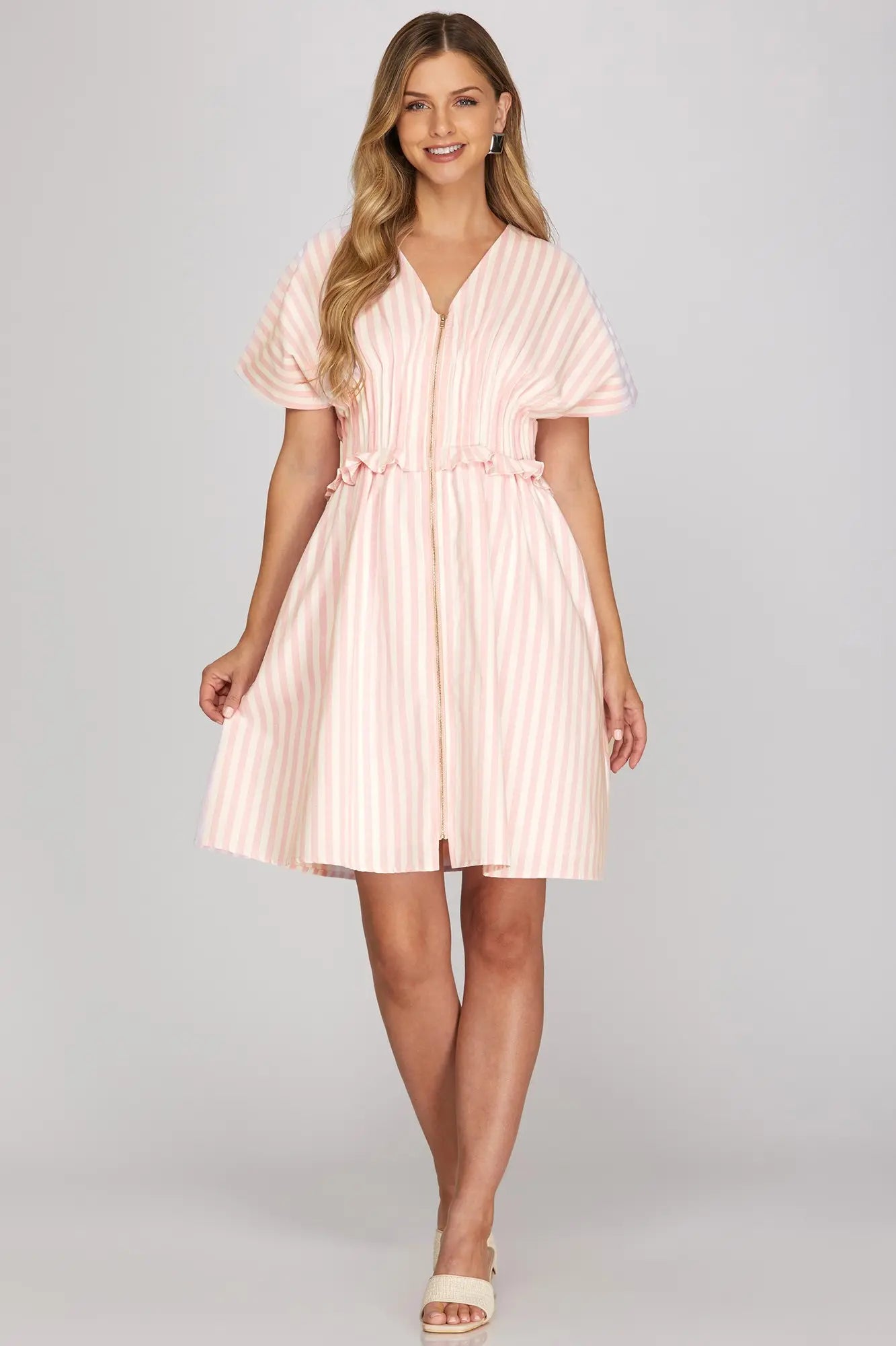 Drop Shoulder Pink Stripe Dress