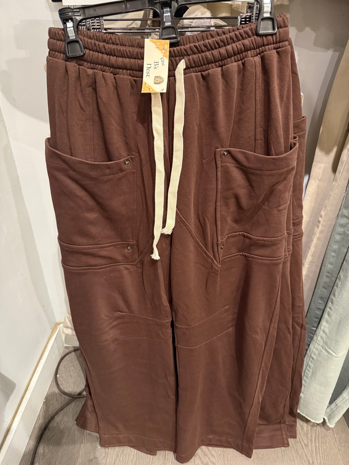 Brown Cotton Barrel Pants