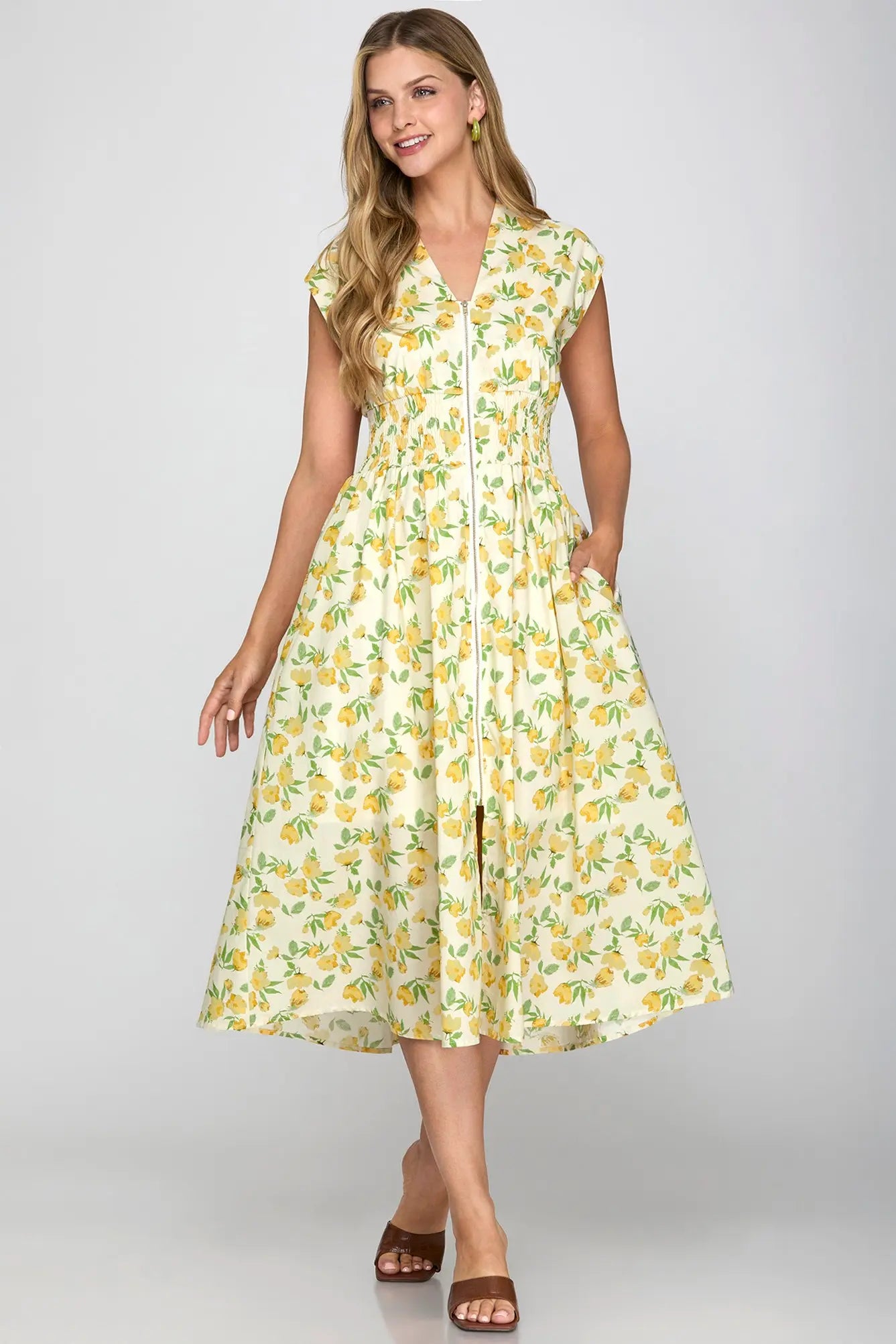 Yellow Zip Floral Dress