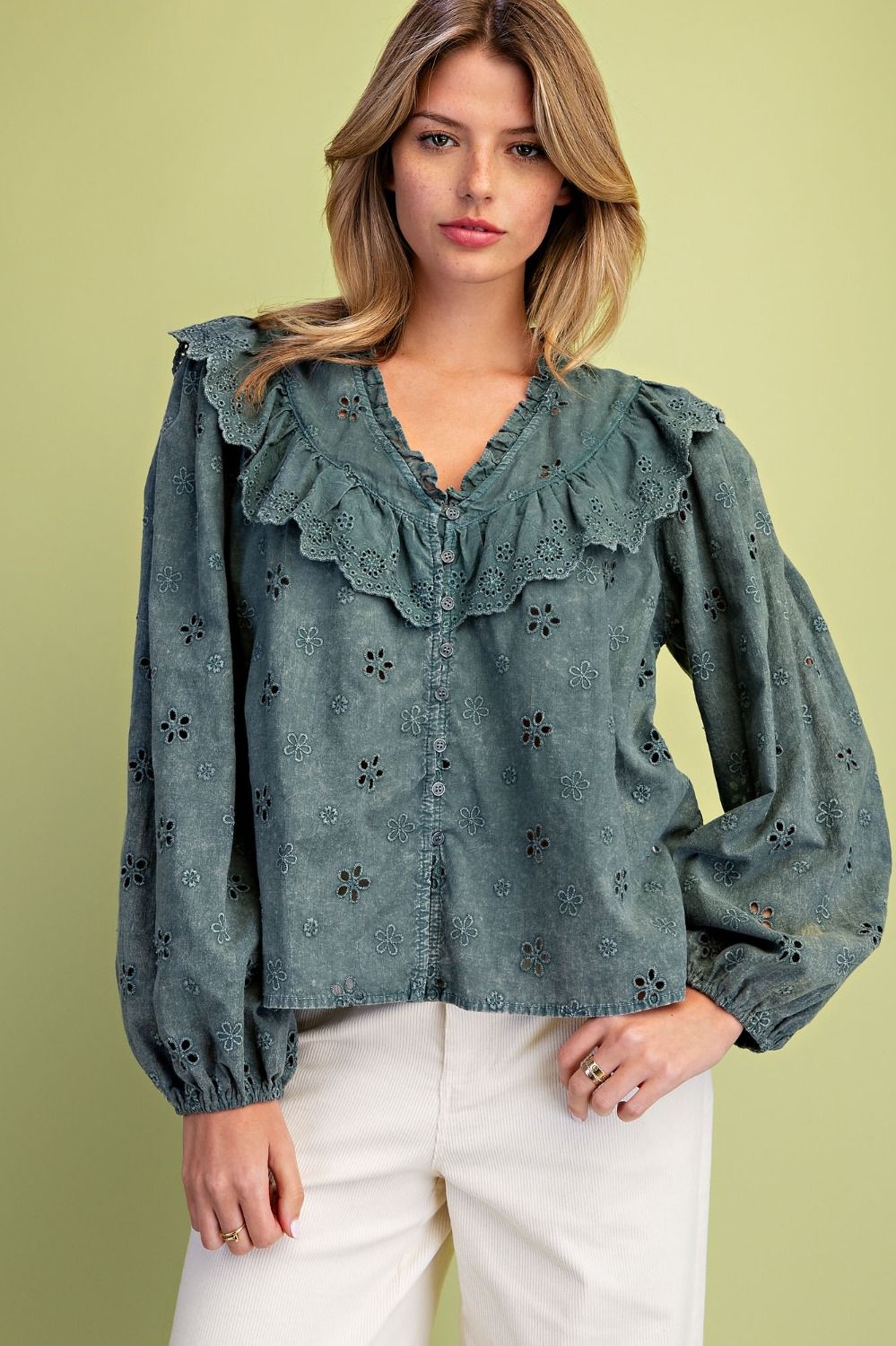 Mineral Wash Eyelet Blouse