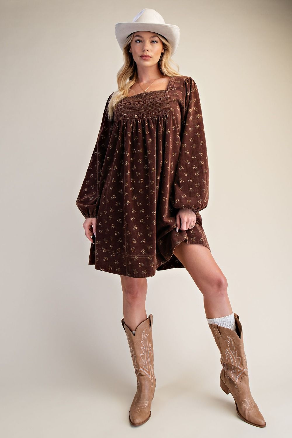 Flower Print Corduroy Dress