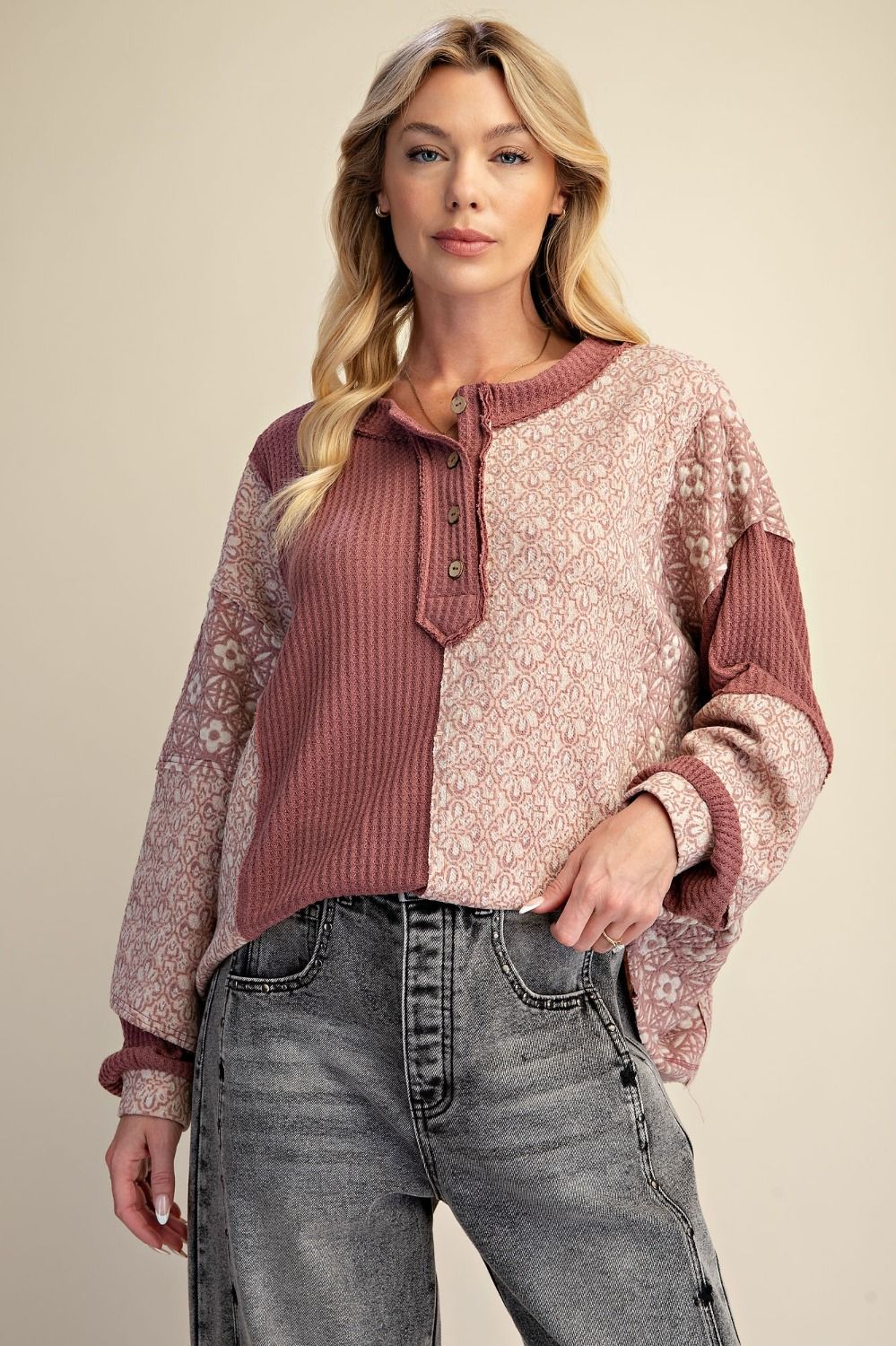 Print Mix Henley Top