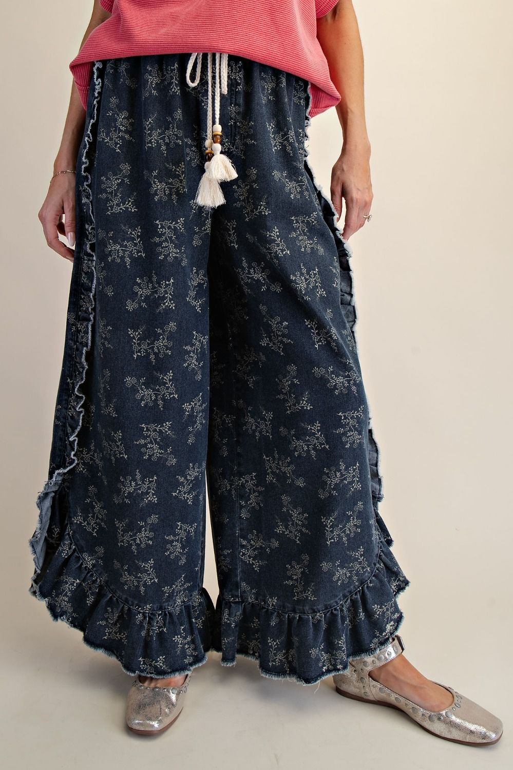 Floral Ruffle Jean Blue