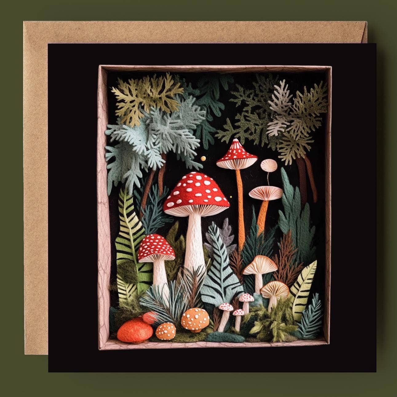 Good Post Day - Mushroom Toadstools & Ferns 2D Printed Shadow Box Card