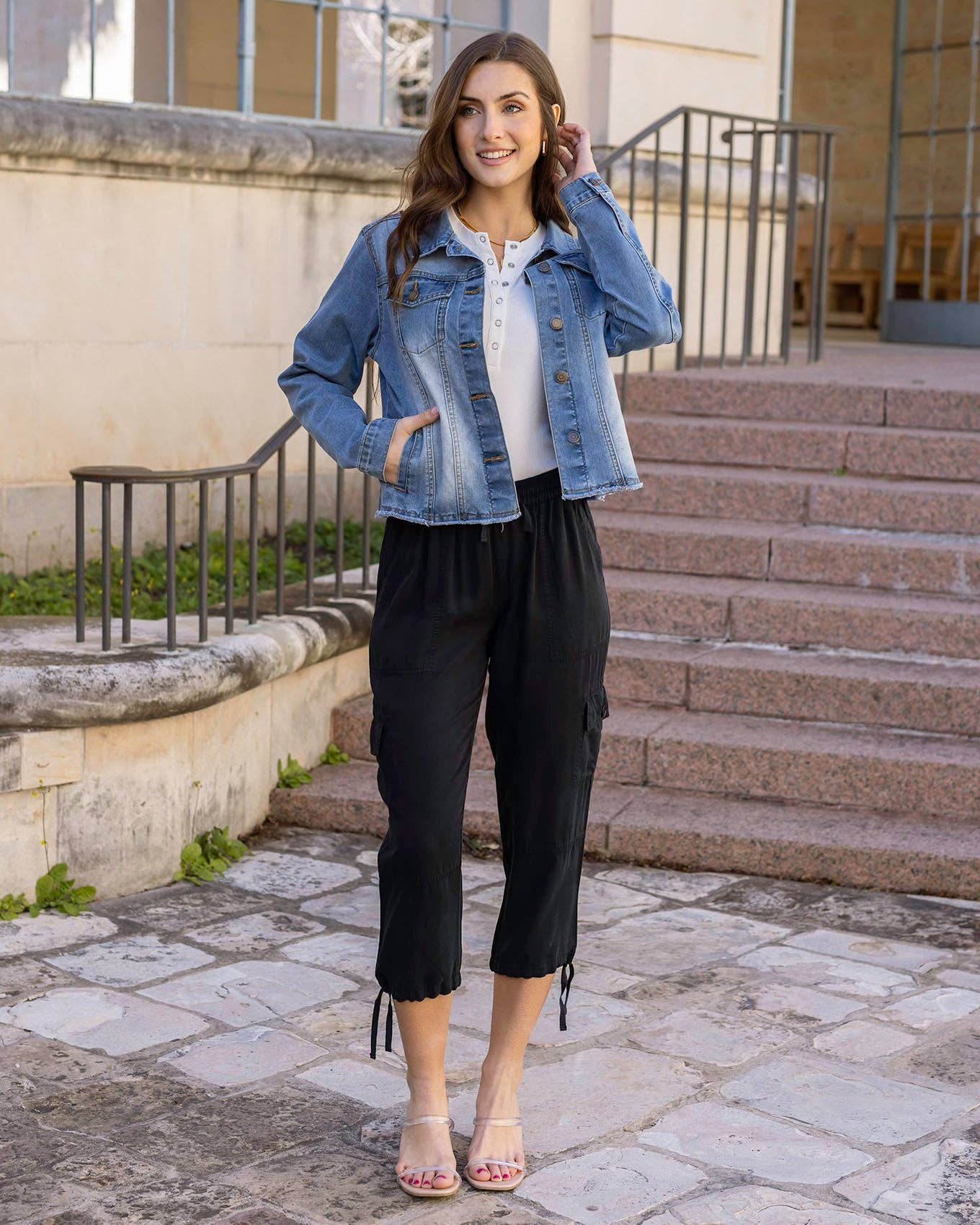 Grace and Lace - Soft Wash Denim Jacket in Mid-Wash