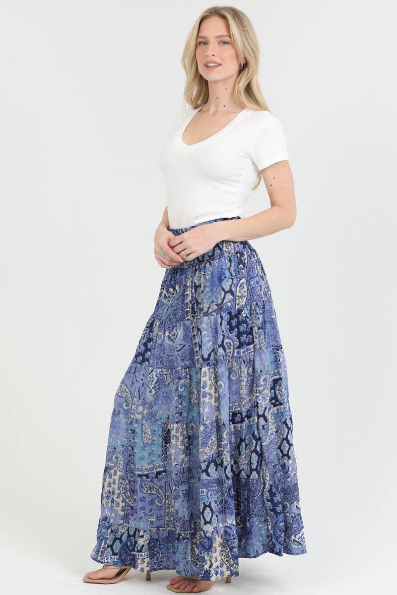 Nostalgia - N6P57-W909 TIERED PRINTED MAXI SKIRT
