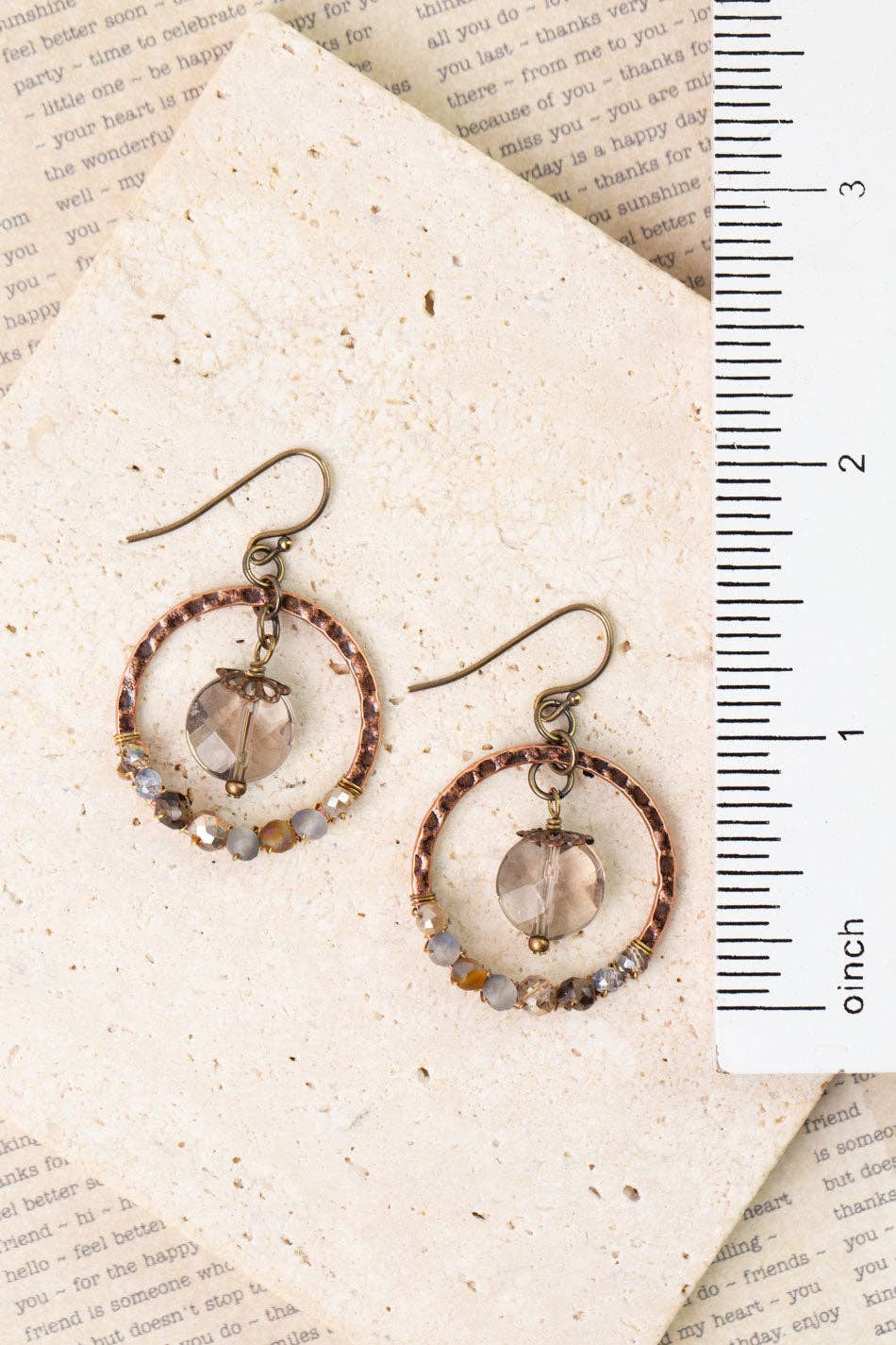 Anne Vaughan Designs Jewelry - Copper Tides Czech Glass, Crystal, Smoky Quartz Hoop Earrings