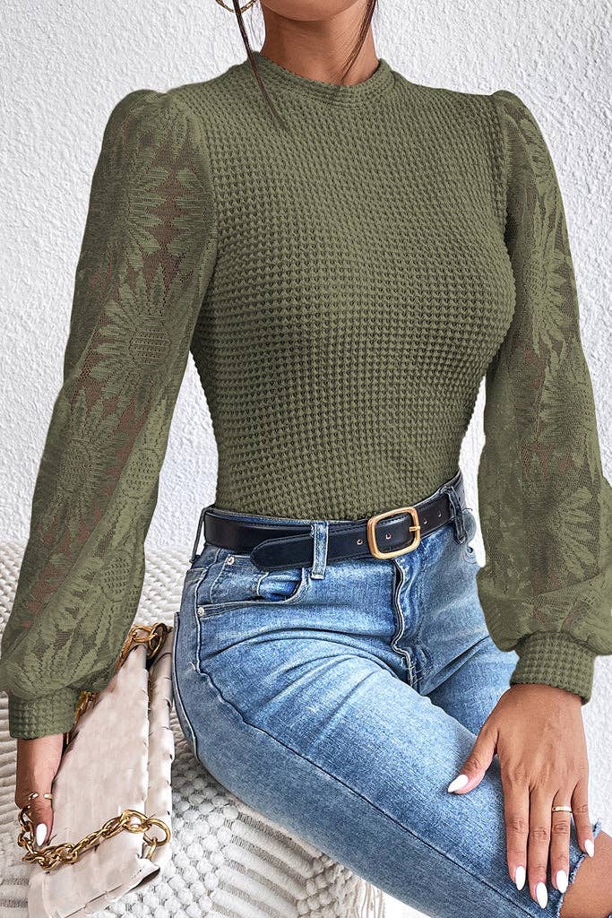 Pretty Bash - Sunflower Mesh Waffle Knit Top