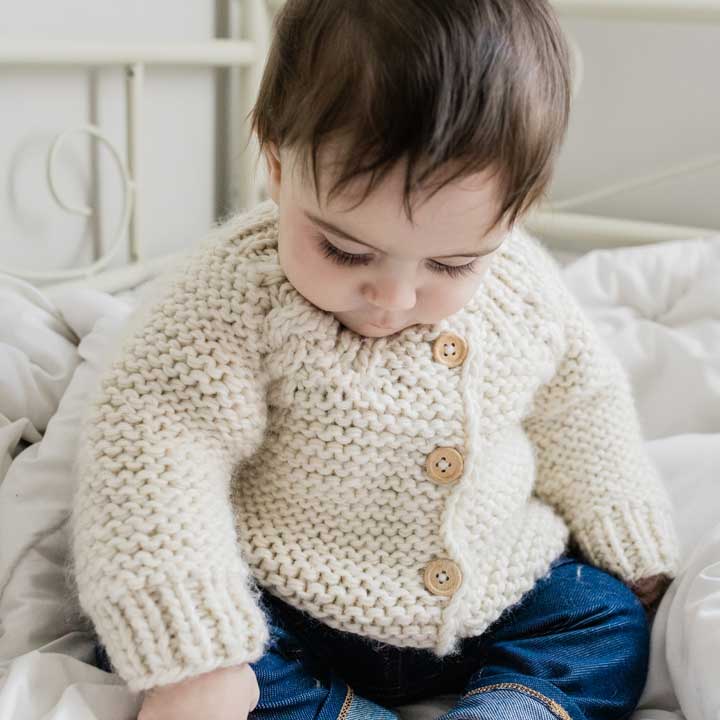 Huggalugs - Natural Garter Stitch Cardigan Sweater Baby & Toddler