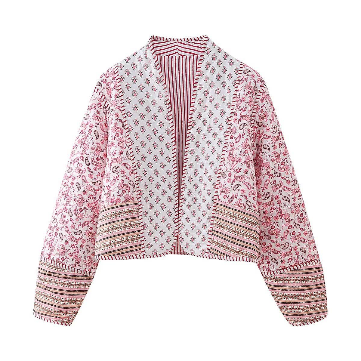 Rosa Clothing - Reversible floral Quilted cropped jacket In Pink & Blue