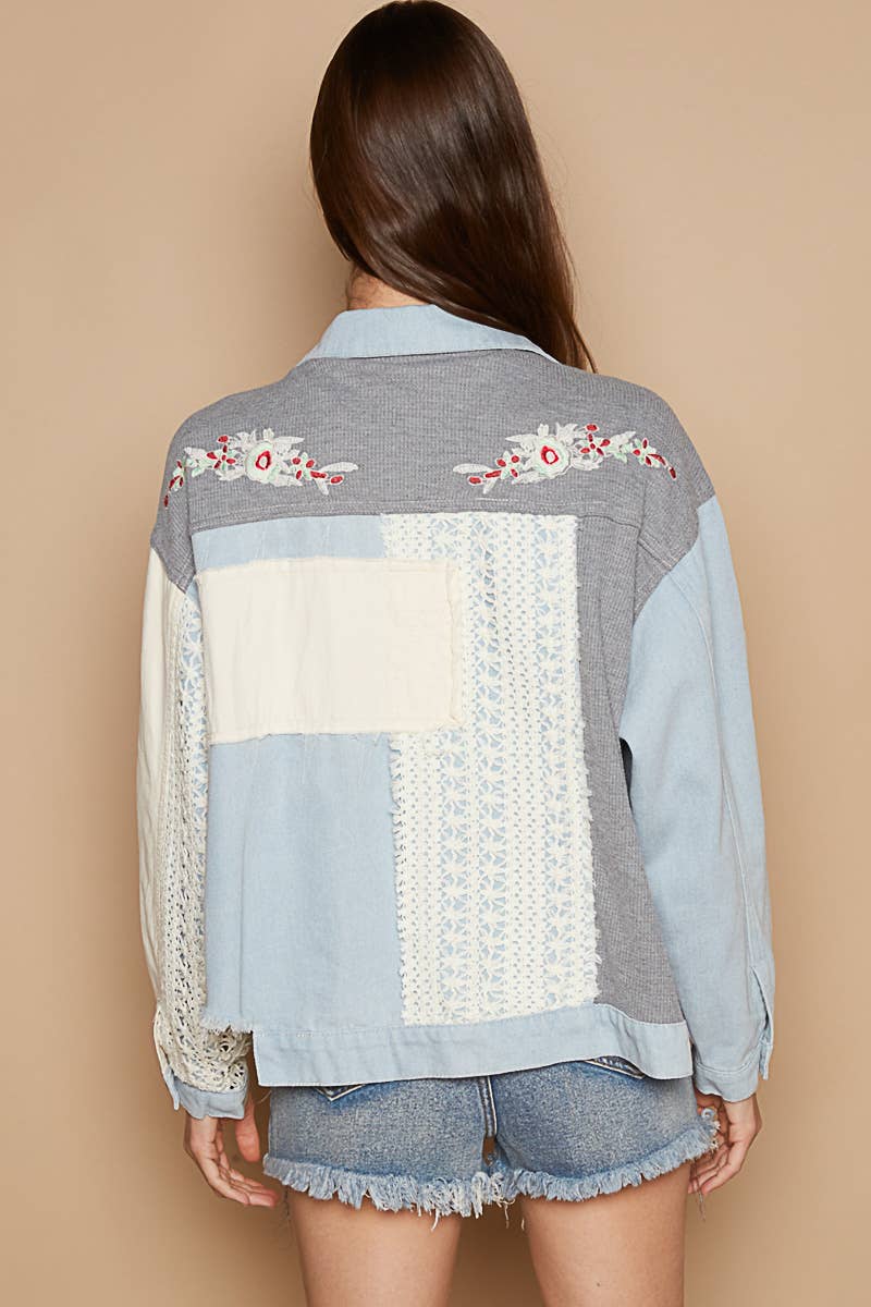 Pol Clothing - Oversize long sleeve crochet embroidery shacket