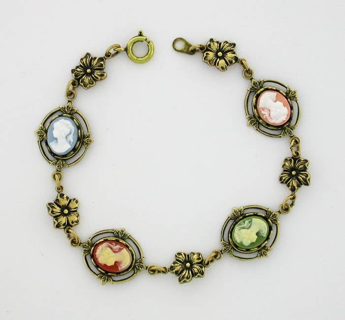 VintageJewelrymine - Victorian Cameos & Flowers Bracelet - Multi