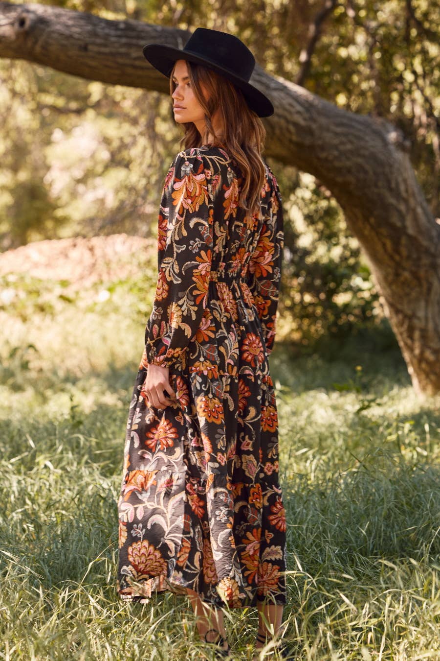 Oddi - Floral Printed Long Sleeve Midi Dress