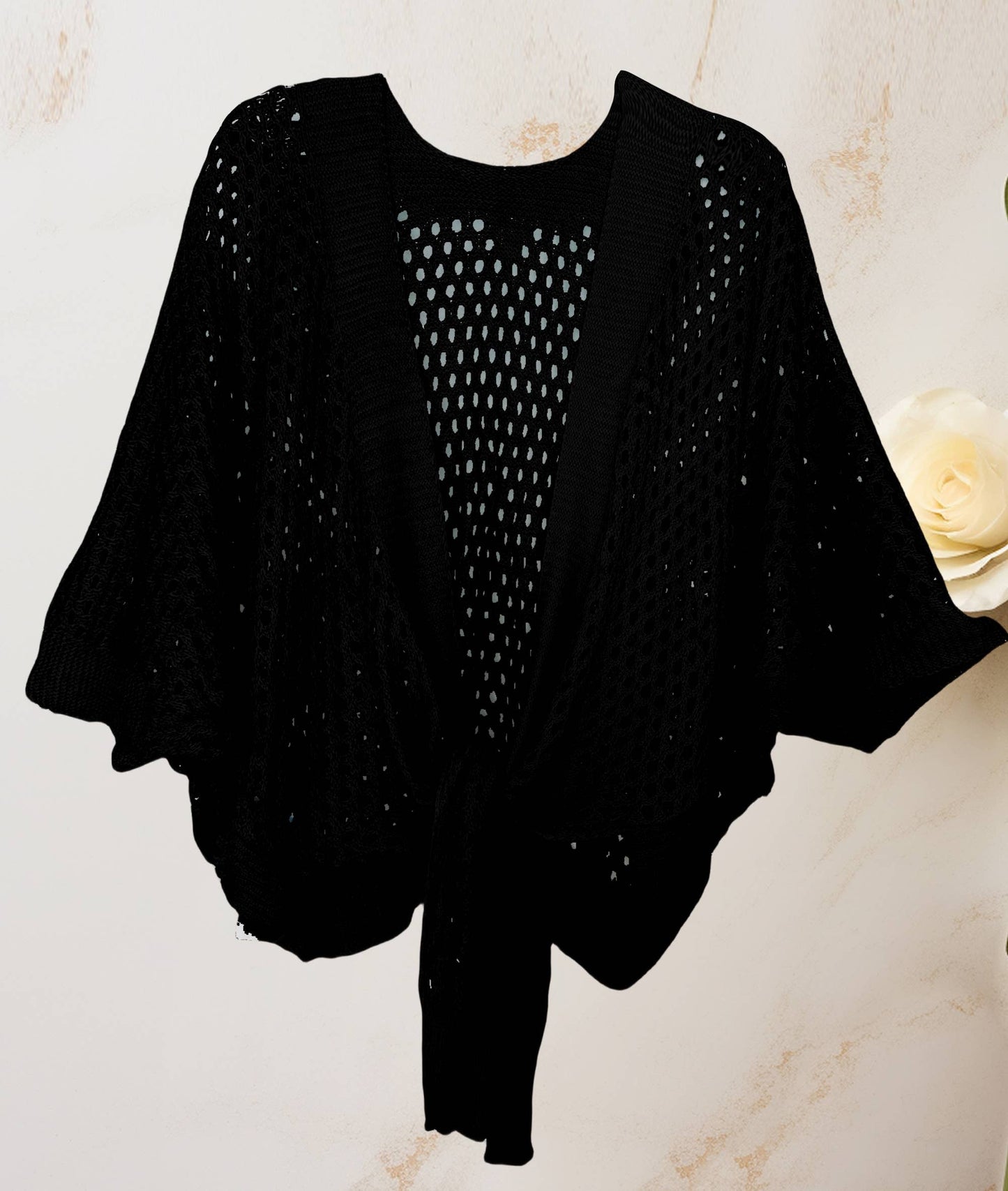 JC Sunny Fashion - JC063344 Eyelet Open-Knit Metallic Cardigan with Front Tie