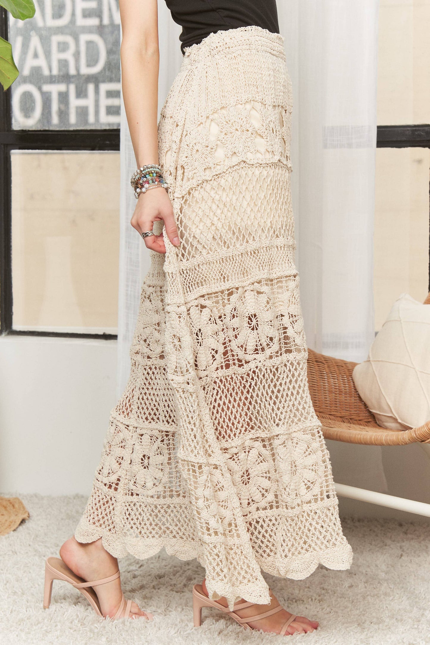 ADORA LA - CES3990 - CROCHET LACE WAIST MAXI SKIRT