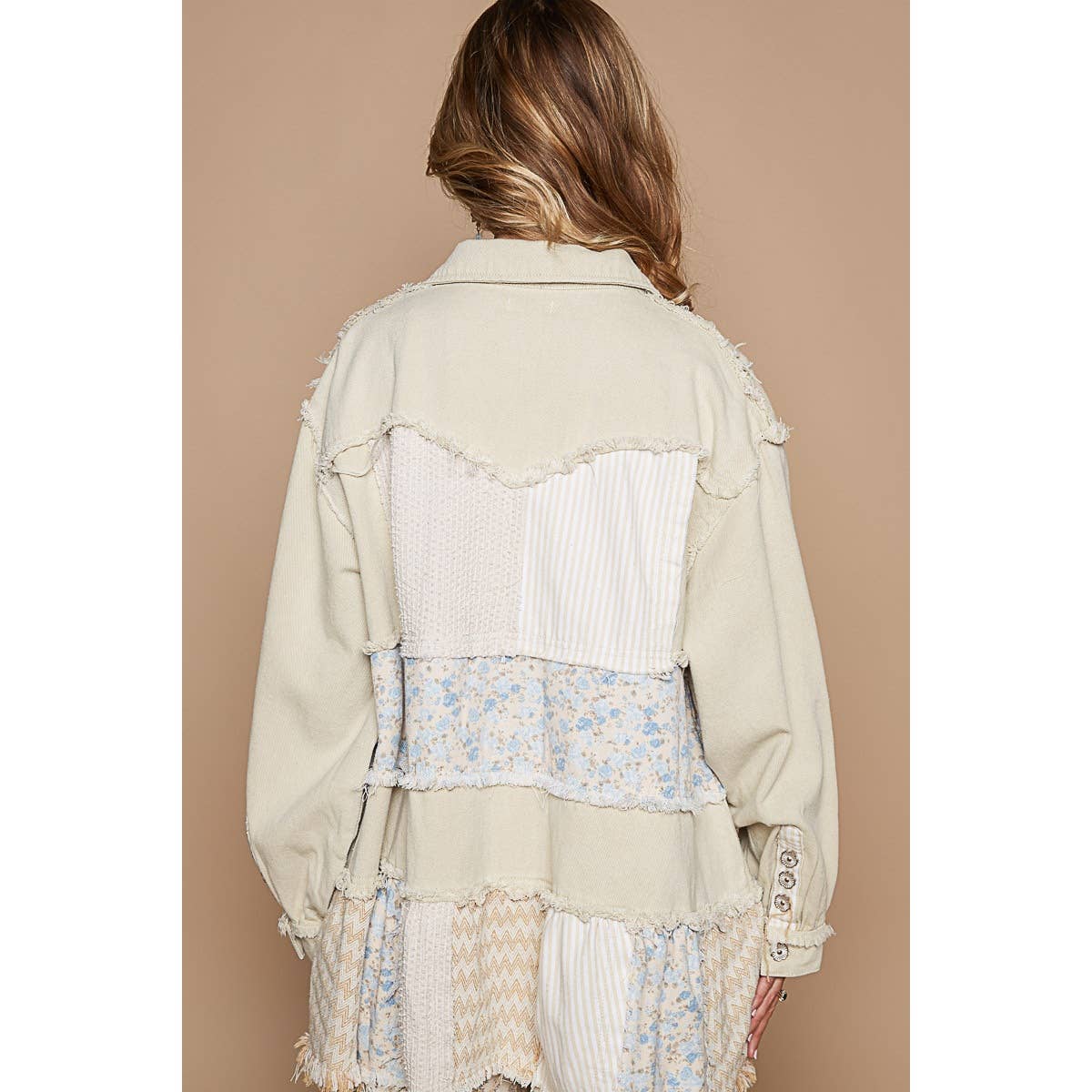 Pol Clothing - Oversize balloon sleeve mix fabrication jacket