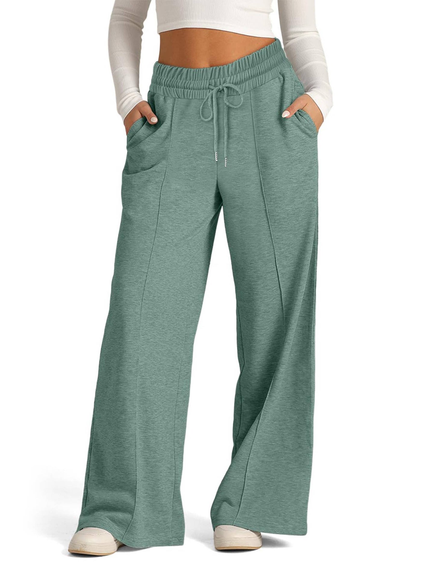 Wholesalesir - Solid Color Waist Wide Leg Casual Pants