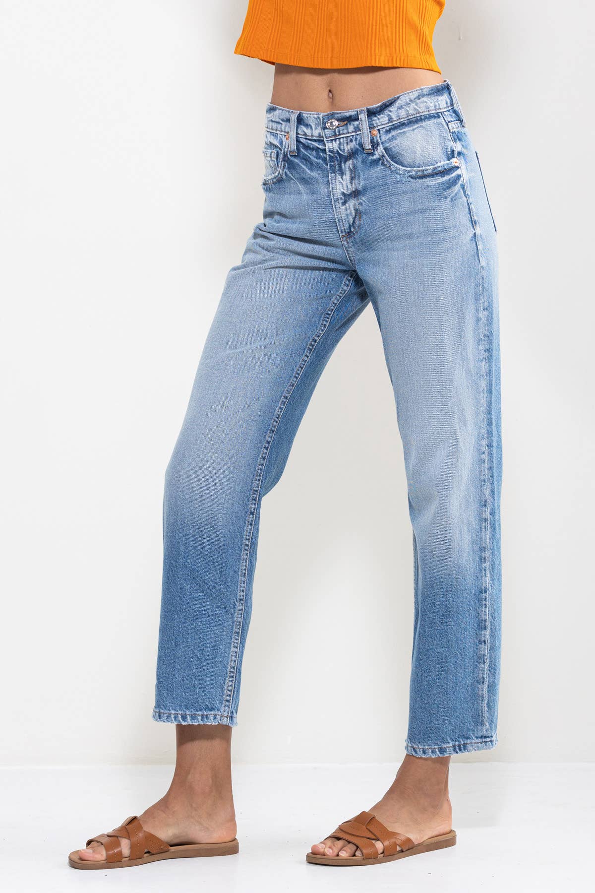 SneakPeek - HIGH RISE STRAIGHT JEANS IN VINTAGE LIGHT WASH SP-P12063