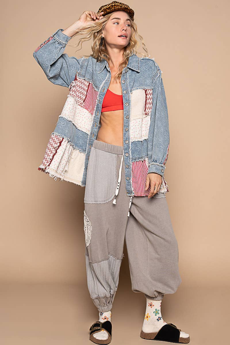 Pol Clothing - Oversize balloon sleeve mix fabrication jacket