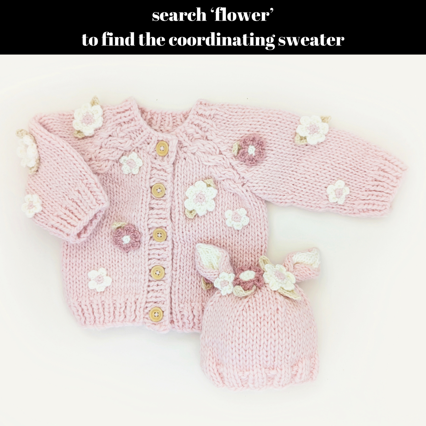 Huggalugs - Flower Bunny Beanie Blush Mono Beanie Baby & Kids