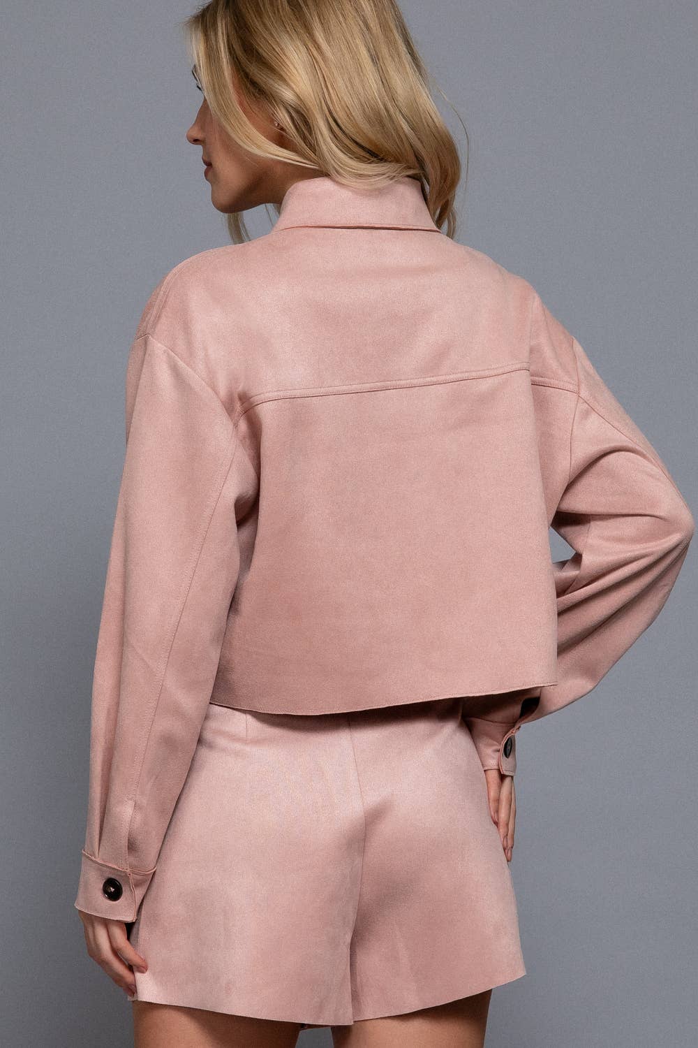 Active Basic | Active USA - Long Sleeve with Front Patch Pocket Faux Suede Short Jacket