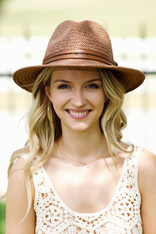 Urbanista Outlet - Panama Hat with Faux Leather Band Accent