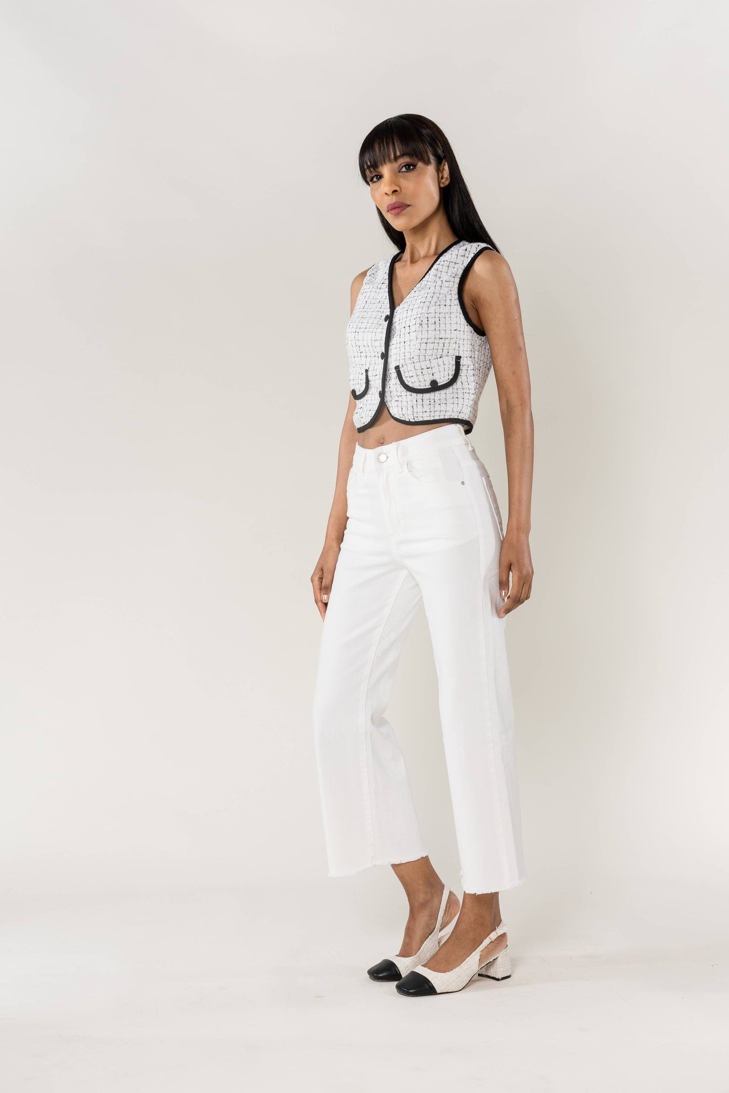 Nina Carter - Jean Nina Carter flare cropped frayed stretch QY1850