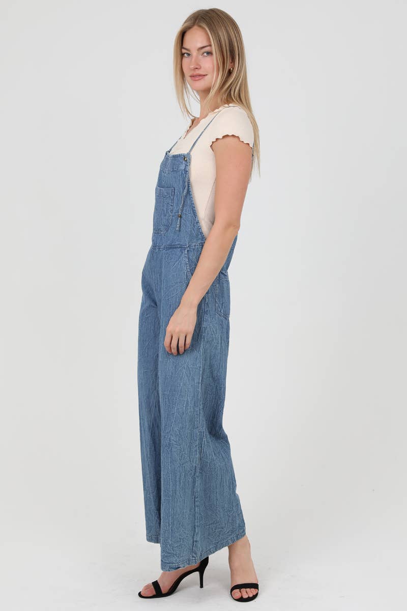 ANGIE - B5A51-ASIS DENIM FLARE LEG OVERALLS JUMPSUIT
