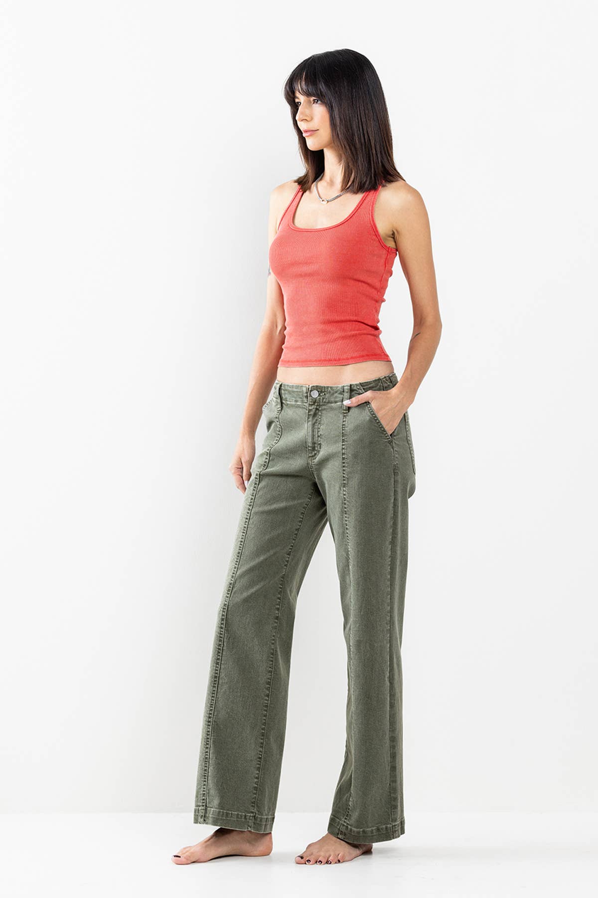 SneakPeek - MID RISE TROUSER WITH CENTER SEAMS IN OLIVE SP-P12625OV