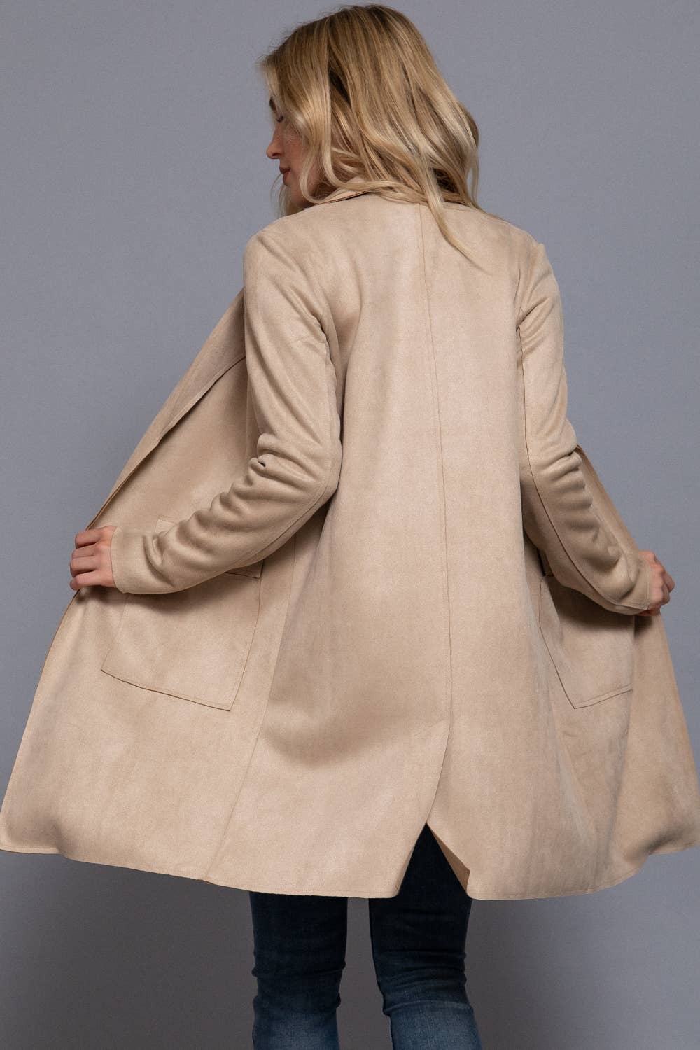 Active Basic | Active USA - Long Sleeve Open Front Faux Suede Jacket