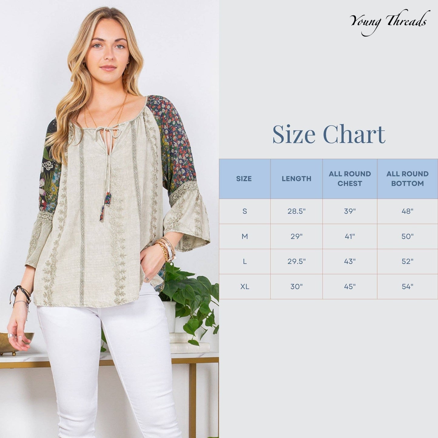 Young Threads - Enchanting Whimsy Overdyed Rayon Peasant Top With Embroidery