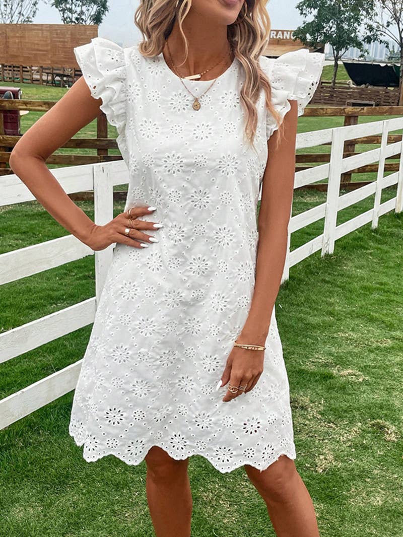 Rosa Clothing - Boho Ruffle Trim Eyelet Lace Floral Dress
