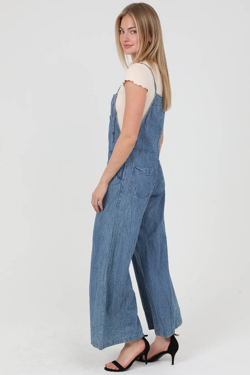 ANGIE - B5A51-ASIS DENIM FLARE LEG OVERALLS JUMPSUIT