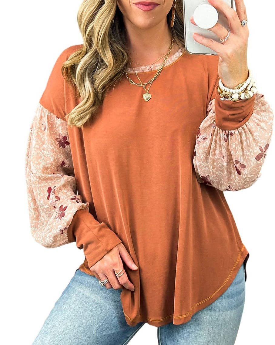 ShopLalaLoo - Floral Patchwork Puff Sleeve Blouse