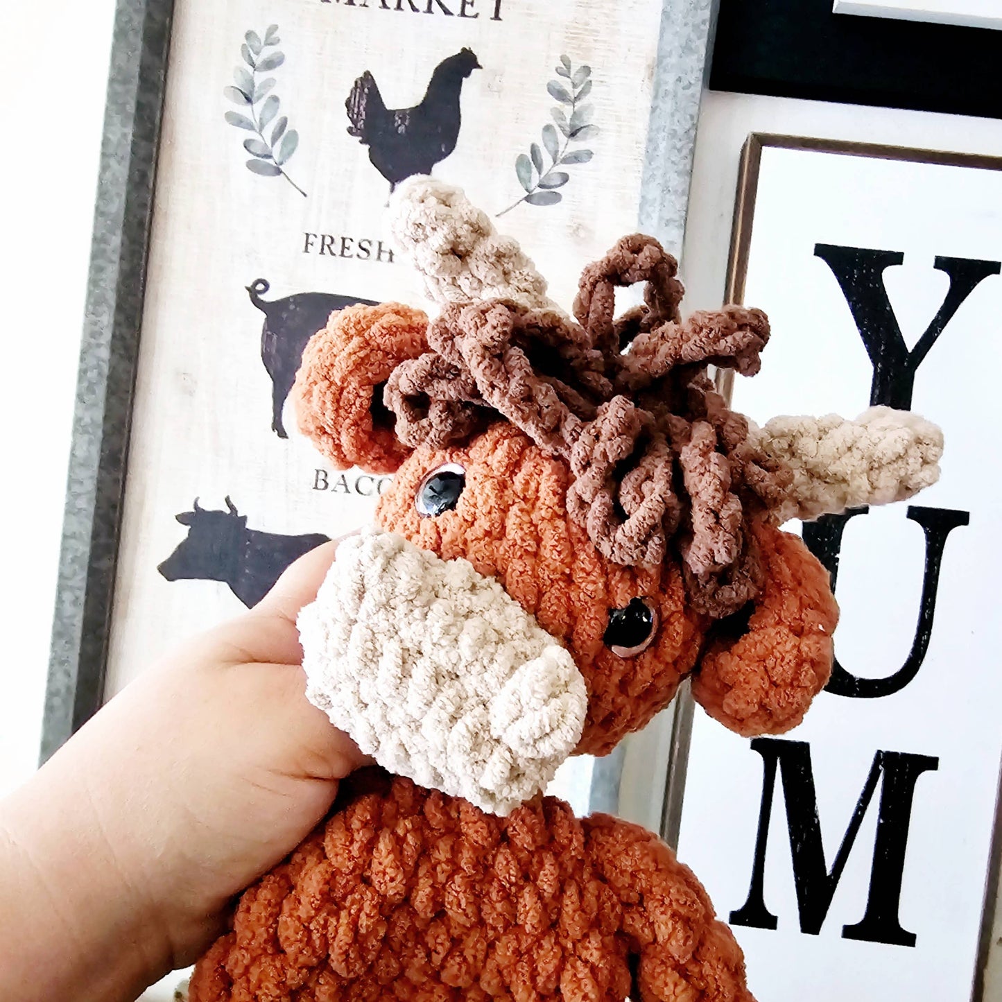 The Lumber Creek Co - Crochet Highland Cow Snuggler Lovey Infant Baby Toddler Toy