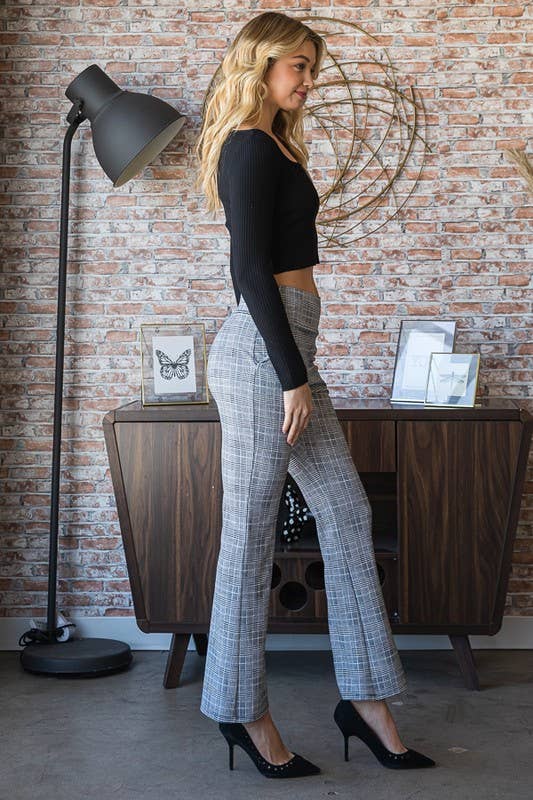 PLAID FLARE PANTS: BLACK