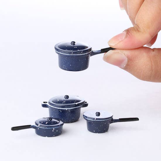 Factory Direct Craft - Dollhouse Miniature Blue Enamel Pots and Pans Set